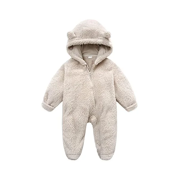 Fairy Baby Baby Snowsuit, Newborn Baby Hooded Footed Romper Fleece Snowsuit Cartoon Flannel Zipper Jumpsuit Thin Fall Winter Outfits