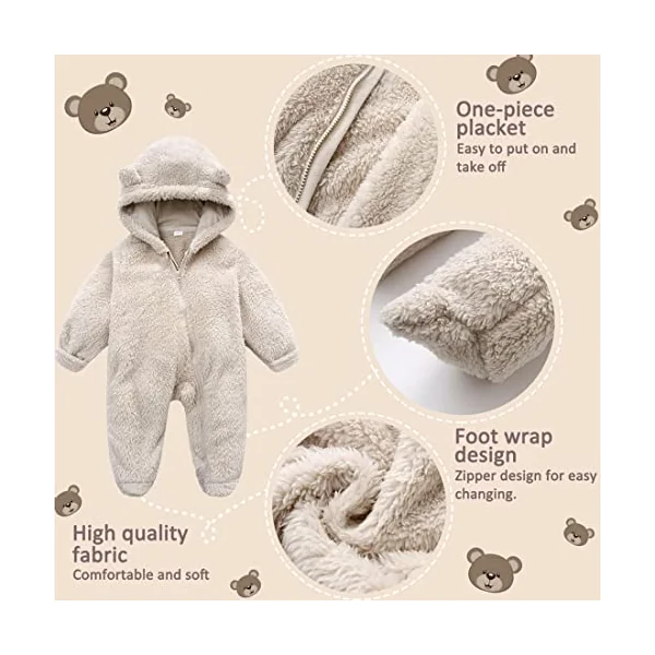 Fairy Baby Baby Snowsuit, Newborn Baby Hooded Footed Romper Fleece Snowsuit Cartoon Flannel Zipper Jumpsuit Thin Fall Winter Outfits