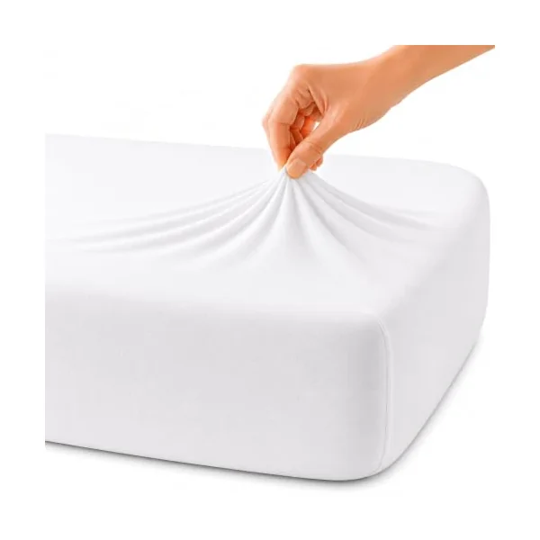 Family Bedding Deep Fitted Sheet, 100% Jersey Cotton, White, Single | 30cm Elasticated Pocket, Fits 90x190cm to 100x200cm, Breathable Fabric
