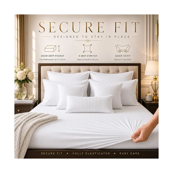 Family Bedding Deep Fitted Sheet, 100% Jersey Cotton, White, Single | 30cm Elasticated Pocket, Fits 90x190cm to 100x200cm, Breathable Fabric