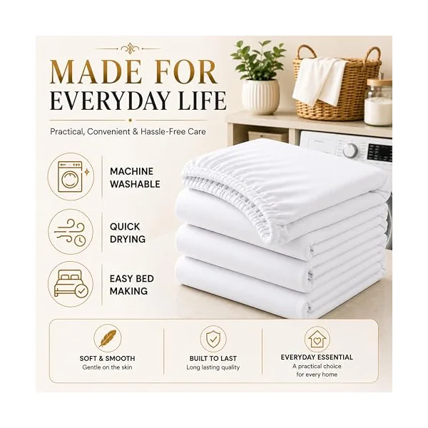 Family Bedding Deep Fitted Sheet, 100% Jersey Cotton, White, Single | 30cm Elasticated Pocket, Fits 90x190cm to 100x200cm, Breathable Fabric