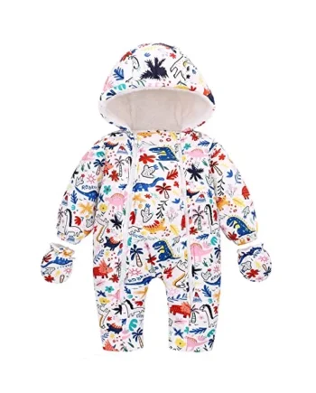 famuka Baby Snowsuit Romper Fleece Lined Winter Warm Outfit With Gloves