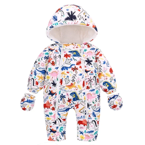 famuka Baby Snowsuit Romper Fleece Lined Winter Warm Outfit With Gloves