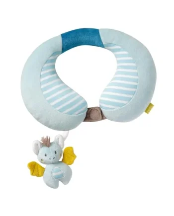 Fehn 065282 Bat Neck Support – Neck Pillow with Small Rattle for Babies and Toddlers from 6 Months Upwards – Dimensions : 24 X 20 cm