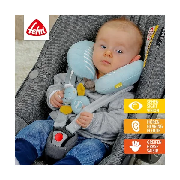 Fehn 065282 Bat Neck Support – Neck Pillow with Small Rattle for Babies and Toddlers from 6 Months Upwards – Dimensions : 24 X 20 cm