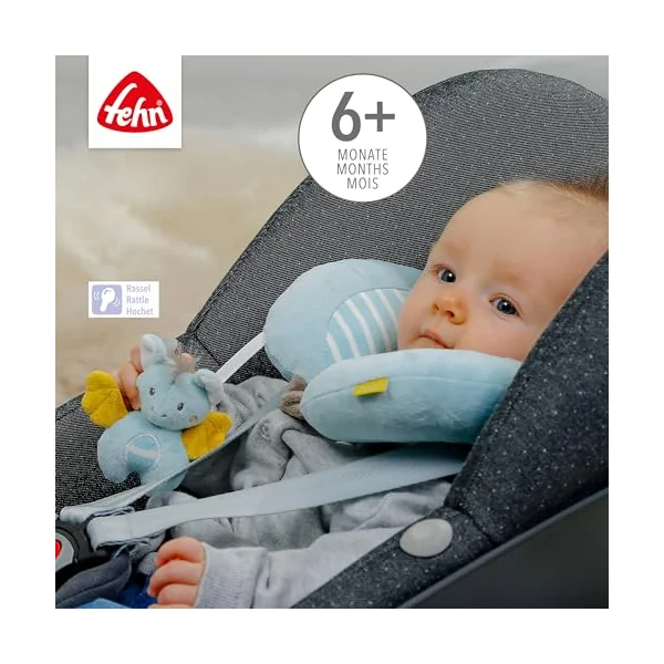 Fehn 065282 Bat Neck Support – Neck Pillow with Small Rattle for Babies and Toddlers from 6 Months Upwards – Dimensions : 24 X 20 cm