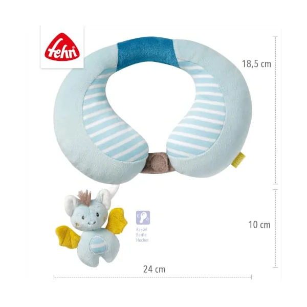 Fehn 065282 Bat Neck Support – Neck Pillow with Small Rattle for Babies and Toddlers from 6 Months Upwards – Dimensions : 24 X 20 cm