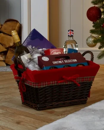 Festive Feeling Large Christmas Hamper Basket - Brown/Red