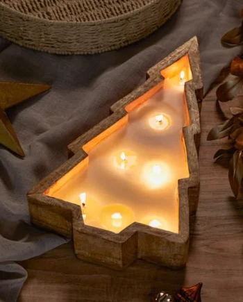 Festive Feeling Wooden Shaped Tree Candle - Balsam & Birch