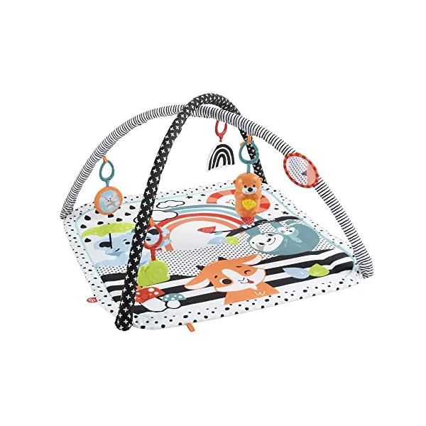 Fisher-Price 3-in-1 Music Glow & Grow Gym Newborn Toy | Washable 30 x 30-Inch Baby Playmat, 5 Sensory Toys, Music & Lights, Tummy Time, Gross Motor Skills, Ages 0+ Months, HPF39