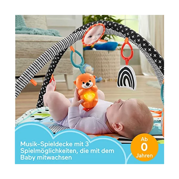 Fisher-Price 3-in-1 Music Glow & Grow Gym Newborn Toy | Washable 30 x 30-Inch Baby Playmat, 5 Sensory Toys, Music & Lights, Tummy Time, Gross Motor Skills, Ages 0+ Months, HPF39