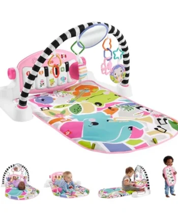 Fisher-Price Baby Activity Mat Glow and Grow Kick & Play Piano Gym, Portable Musical Toy with Smart Stages Learning, Ages 0+ Months, Pink