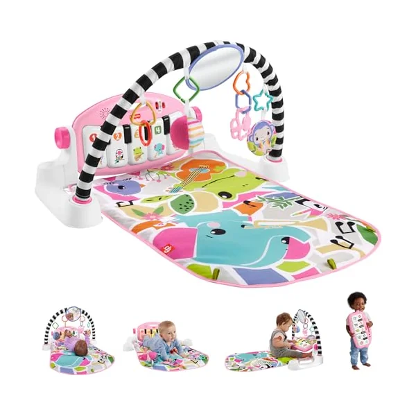 Fisher-Price Baby Activity Mat Glow and Grow Kick & Play Piano Gym, Portable Musical Toy with Smart Stages Learning, Ages 0+ Months, Pink
