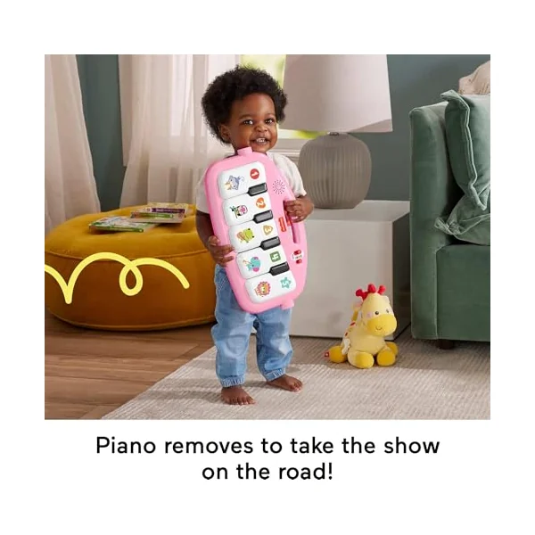 Fisher-Price Baby Activity Mat Glow and Grow Kick & Play Piano Gym, Portable Musical Toy with Smart Stages Learning, Ages 0+ Months, Pink