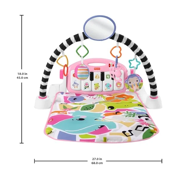 Fisher-Price Baby Activity Mat Glow and Grow Kick & Play Piano Gym, Portable Musical Toy with Smart Stages Learning, Ages 0+ Months, Pink