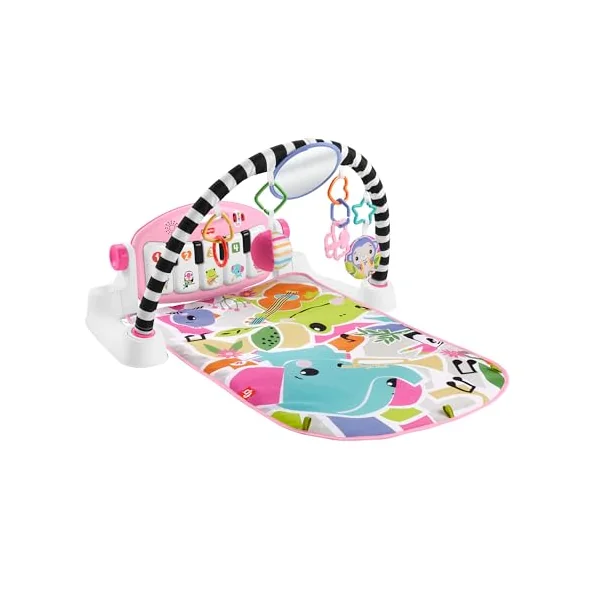 Fisher-Price Baby Activity Mat Glow and Grow Kick & Play Piano Gym, Portable Musical Toy with Smart Stages Learning, Ages 0+ Months, Pink, Queens English Version, HWY61