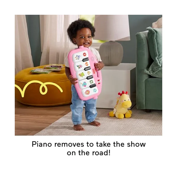 Fisher-Price Baby Activity Mat Glow and Grow Kick & Play Piano Gym, Portable Musical Toy with Smart Stages Learning, Ages 0+ Months, Pink, Queens English Version, HWY61