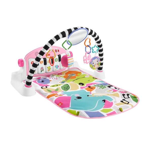 Fisher-Price Baby Activity Mat Glow and Grow Kick & Play Piano Gym, Portable Musical Toy with Smart Stages Learning, Ages 0+ Months, Pink, Queens English Version, HWY61