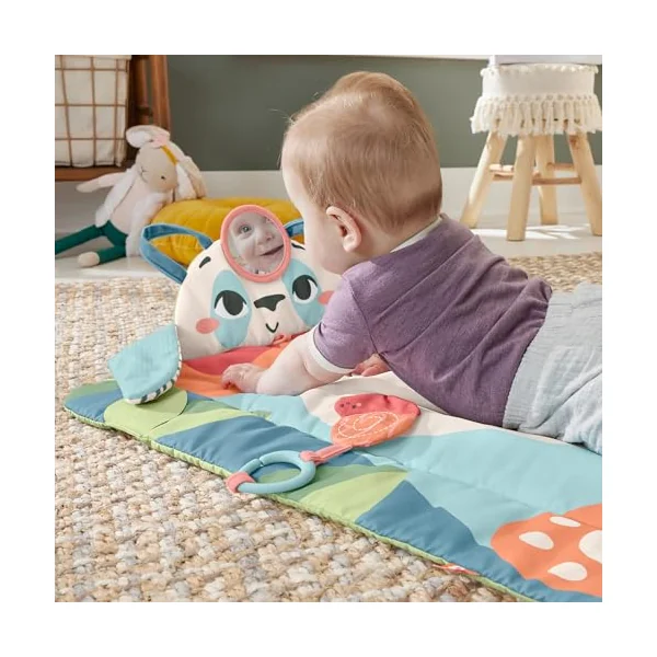 Fisher-Price Baby Activity Play Mat Planet Friends Roly-Poly Panda with 2 Toys for Newborn Tummy Time Play, Made of 90% recycled Plastic and FSC certified packaging, HKD65