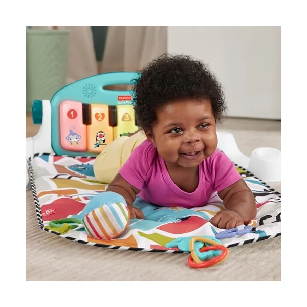 Fisher-Price - Baby Piano Gym, Portable Music Set with 3 Levels of Smart Stages Learning, Includes 10 Connectable Toys, Italian Version, Toy for Children, 0+ Months, HWY53
