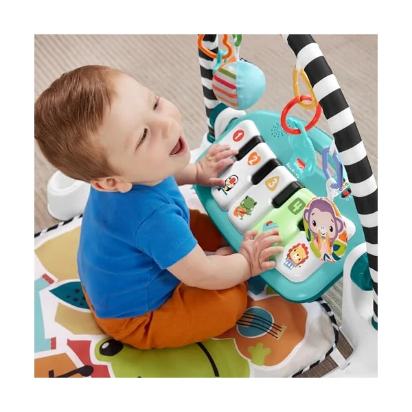 Fisher-Price - Baby Piano Gym, Portable Music Set with 3 Levels of Smart Stages Learning, Includes 10 Connectable Toys, Italian Version, Toy for Children, 0+ Months, HWY53