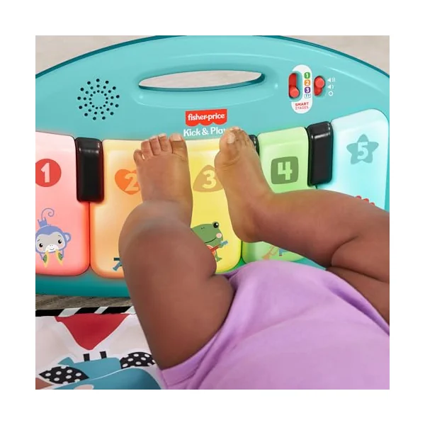 Fisher-Price - Baby Piano Gym, Portable Music Set with 3 Levels of Smart Stages Learning, Includes 10 Connectable Toys, Italian Version, Toy for Children, 0+ Months, HWY53