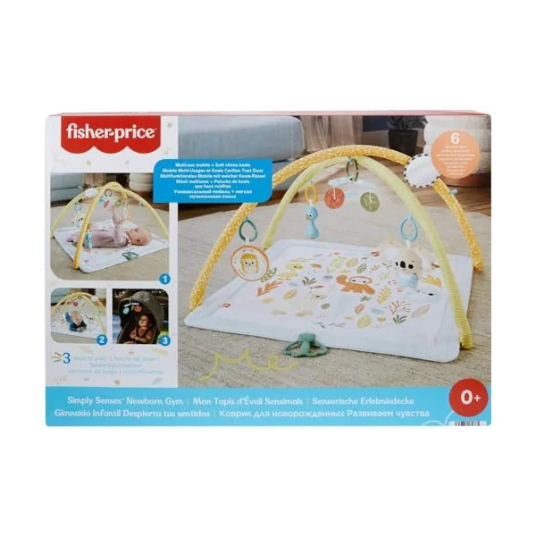 Fisher-Price Baby Playmat Simply Senses Newborn Gym with Mobile & Sensory Activity Toys for Developmental Play Ages 0+ Months, HRB15