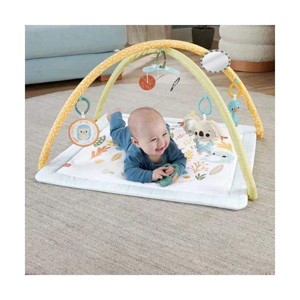 Fisher-Price Baby Playmat Simply Senses Newborn Gym with Mobile & Sensory Activity Toys for Developmental Play Ages 0+ Months, HRB15