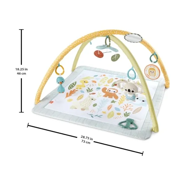 Fisher-Price Baby Playmat Simply Senses Newborn Gym with Mobile & Sensory Activity Toys for Developmental Play Ages 0+ Months, HRB15