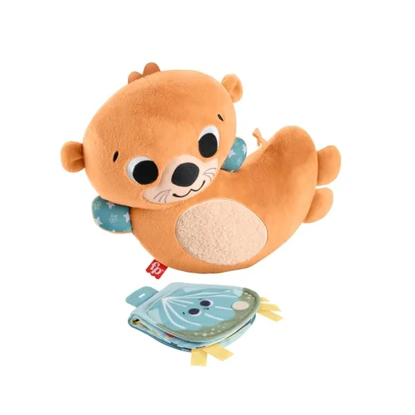 Fisher-Price Baby Toy 2-in-1 Rockin’ Tummy Time Otter Plush Sensory Activity with Soft Book for Newborn Play Ages 0+ Months, HXG96