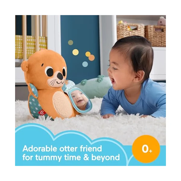 Fisher-Price Baby Toy 2-in-1 Rockin’ Tummy Time Otter Plush Sensory Activity with Soft Book for Newborn Play Ages 0+ Months, HXG96