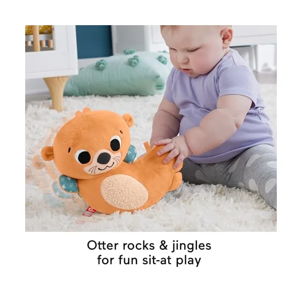 Fisher-Price Baby Toy 2-in-1 Rockin’ Tummy Time Otter Plush Sensory Activity with Soft Book for Newborn Play Ages 0+ Months, HXG96