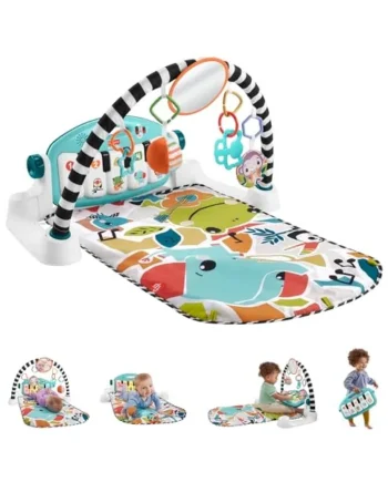 Fisher-Price Glow & Grow Kick & Play Piano Gym, Baby Toy, UK English | Washable Playmat, Blue Light-Up Piano, 10 Sensory Toys, Smart Stages Learning Content, Newborns Ages 0+ Months, HYH62