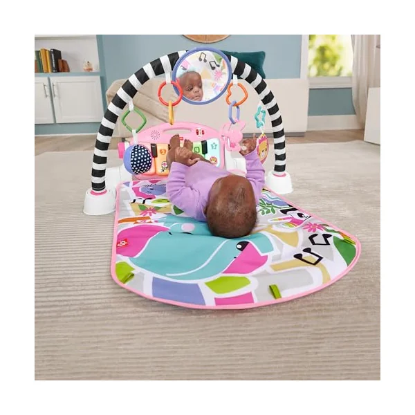 Fisher-Price Glow & Grow Kick & Play Piano Gym Baby Toy, UK English | Washable Playmat, Pink Light-Up Piano, 10 Sensory Toys, Smart Stages Learning Content, Newborns Ages 0+ Months, HYH63