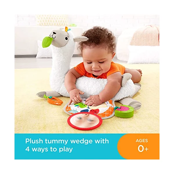Fisher-Price Grow-With-Me Tummy Time Llama Baby Toy | Plush Support Wedge, Removable Mirror Teether & Rattle Toys, Sensory & Gross Motor Skills, Infants Ages 0+ Months, GLK39