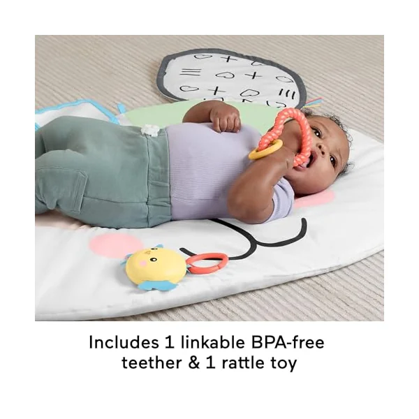 Fisher-Price Puppy Perfection Giant Playmat Baby Toy | Washable 36 x 42-Inch Mat, Mirror, Rattle & BPA-Free Teether, Tummy Time, Gross Motor Skills, Newborns 0+ Months, JMN73
