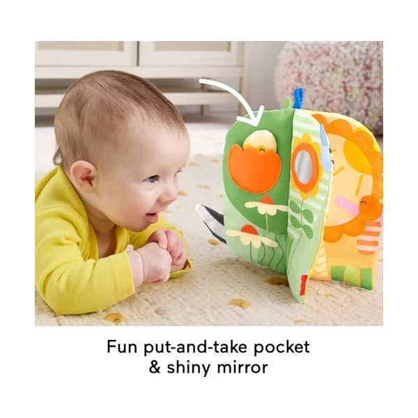 Fisher-Price Sensory Seasons Soft Book Baby Toy | 4 Pages, Tummy Time Play, Busy Activities incl Teether & Mirror, Newborn Infants Ages 0+, JKP53