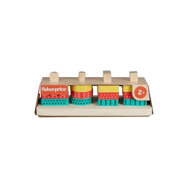 Fisher-Price Toddler Sorting Toy Wooden Shape Stacker, 13 Wood Pieces for Fine Motor Play Preschool Kids Ages 2+ Years, HXV05