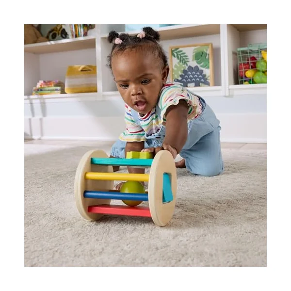 Fisher-Price Wood Crawl-After Roller Baby Toy | Wooden Rattle Activity, Sensory & Motor Skills Play, Infants & Toddlers Ages 6+ Months, JKH17