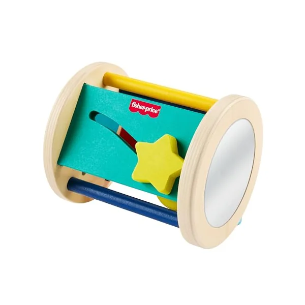 Fisher-Price Wood Crawl-After Roller Baby Toy | Wooden Rattle Activity, Sensory & Motor Skills Play, Infants & Toddlers Ages 6+ Months, JKH17
