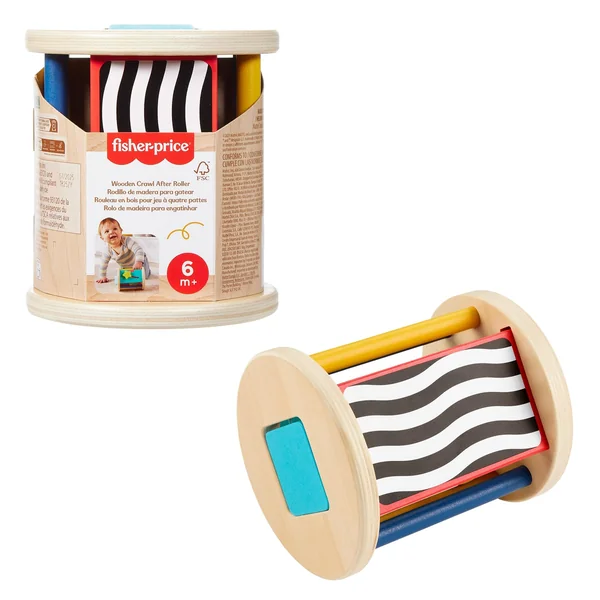Fisher-Price Wood Crawl-After Roller Baby Toy | Wooden Rattle Activity, Sensory & Motor Skills Play, Infants & Toddlers Ages 6+ Months, JKH17