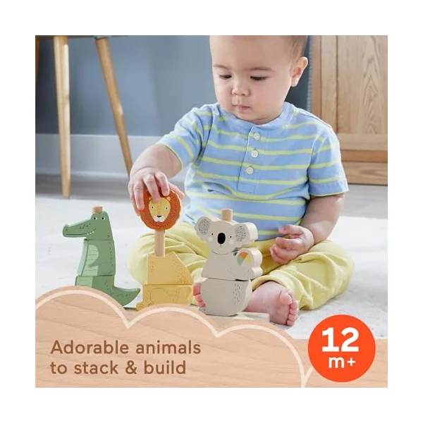 Fisher-Price Wood Stack & Sort Animals Toy | Wooden Base & 9 Stacking Blocks, Fine Motor Skills & Problem Solving, Toddlers & Preschool Kids Ages 1+ Years, HXV04
