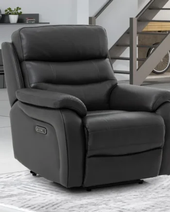 Fletcher Dark Grey Leather Power Recliner Armchair with Power Headrest