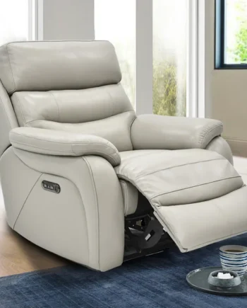 Fletcher Light Grey Leather Power Recliner Armchair with Power Headrest