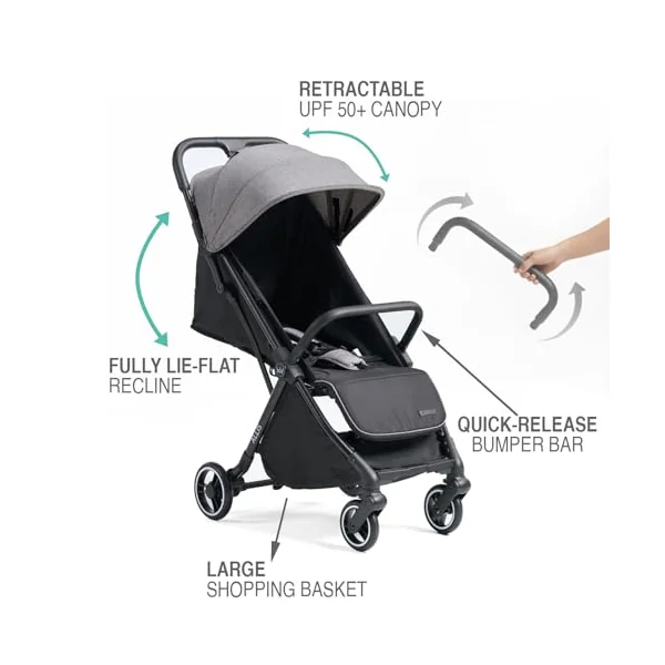Flick Auto-Fold Stroller with Footmuff & Raincover, Grey | From Birth to 4 Years (22kg), Lightweight Stroller, Compact Pushchair, Reclining Seat, 5-point Harness, Puncture-proof Wheels
