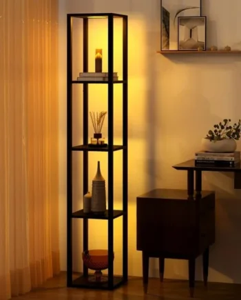 Floor Lamp with Shelves and 3-Way Dimmable LED Lights