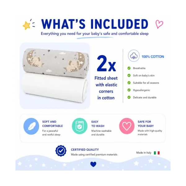 FlyIdeas Set of 2 Fitted Sheets for Next to Me Crib 50 x 83 cm - 100% Cotton Soft and Breathable - Suitable for Co-Sleeping Cribs (GoodNight Taupe, 83 x 50 cm)