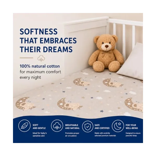 FlyIdeas Set of 2 Fitted Sheets for Next to Me Crib 50 x 83 cm - 100% Cotton Soft and Breathable - Suitable for Co-Sleeping Cribs (GoodNight Taupe, 83 x 50 cm)