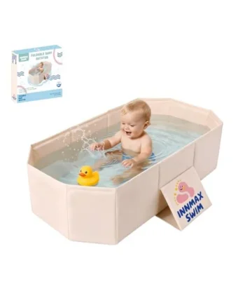 Foldable Baby Bath tub, Collapsible Non-Slip Shower Tray for Kids, Portable Toddler Bath Tub with Drain Plug, All-in-One Design Bathroom Baby Bathtub