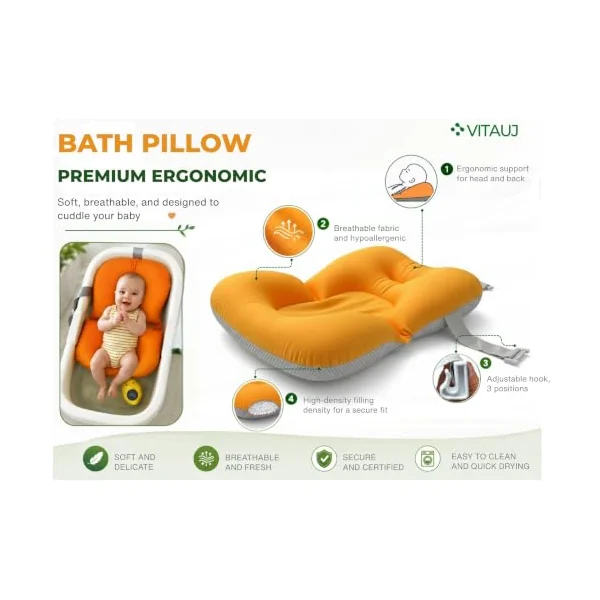 Foldable Baby Bath Tub – Compact 16cm Fold, 72cm Wide Bathing Area, 0-3 Years | Complete Set: Floating Cushion, Duck Thermometer Toy & Accessory Tray | BPA-Free, EU Certified